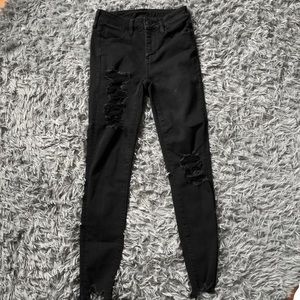 American Eagle High Waisted Black Ripped Jeans